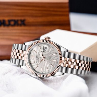 Đồng Hồ Rolex Datejust 36mm 126231 Mặt Số Họa Tiết Cây Cọ Bạc