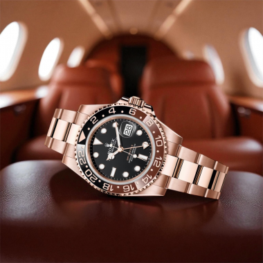 Đồng hồ Rolex GMT-Master II vàng Everose với mặt đồng hồ màu đen và dây đeo Oyster 126715CHNR 40mm (2024)